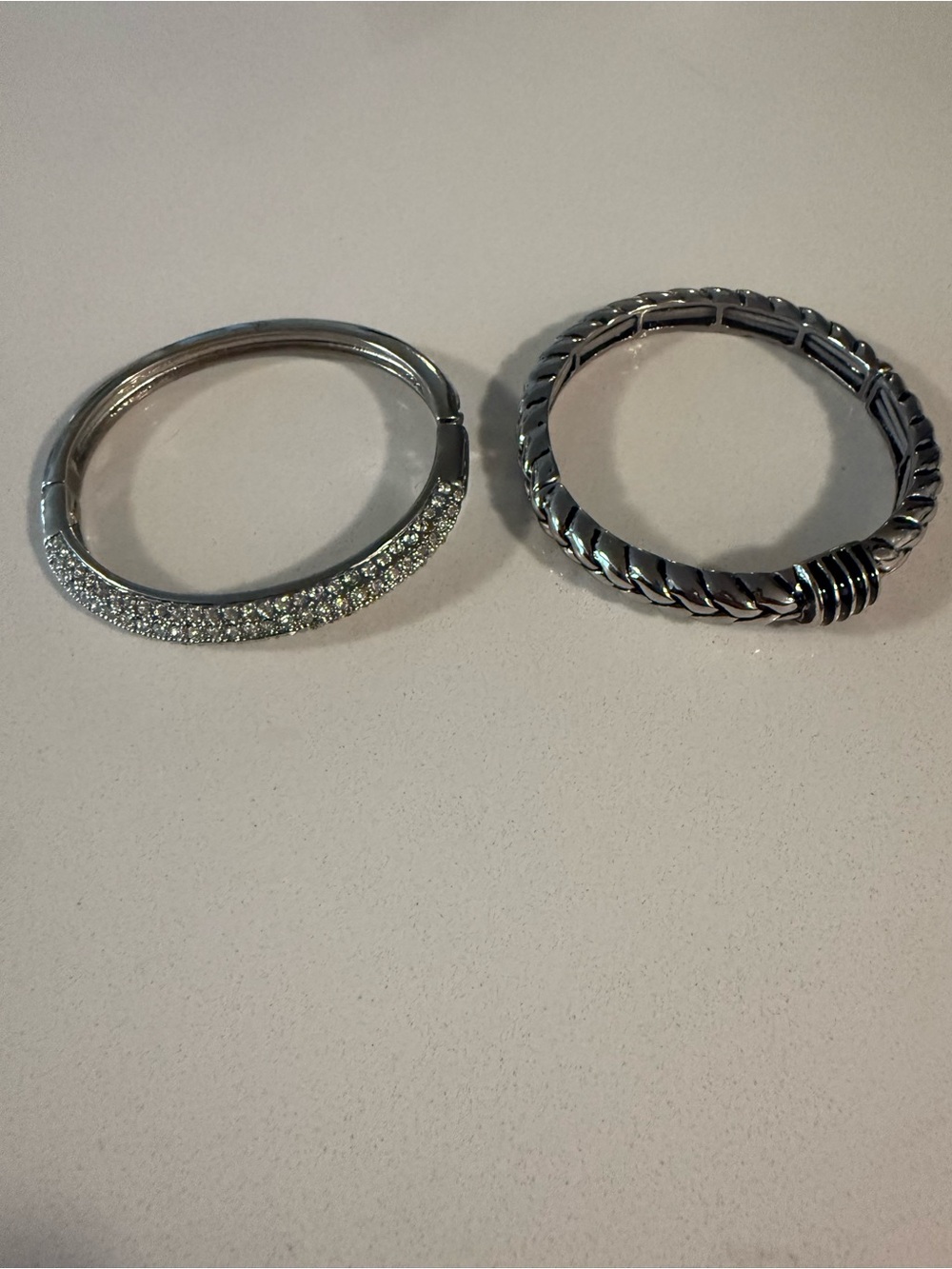 Lia Sophia Crystal Pavé Bangle & Silver Braided Link Bangle Set
